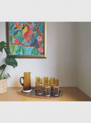 Service à orangeade en verre soufflé ambré