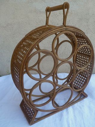 Porte bouteilles en rotin , vintage