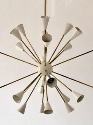  Lustre Sputnik en laiton 24 lumières couleur blanc ivoire