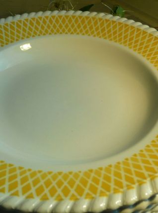  6 assiettes creuses "FB 16" jaunes relief Digouin