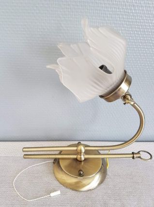 applique fleur en  verre et support métal doré