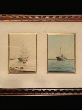 Deux aquarelles marines signées