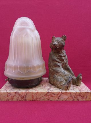 Veilleuse Art Deco en marbre &amp; Ours en régule