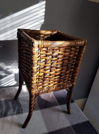  porte-plante carré en osier sur pieds vintage 24 cm de côté