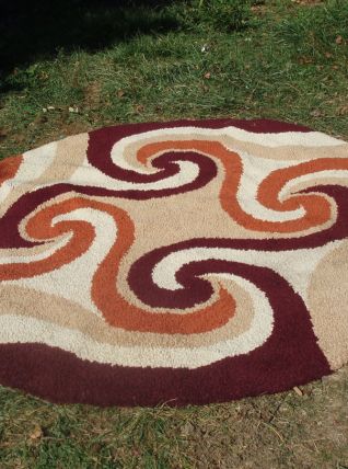 Beau tapis rond des années 70 en laine