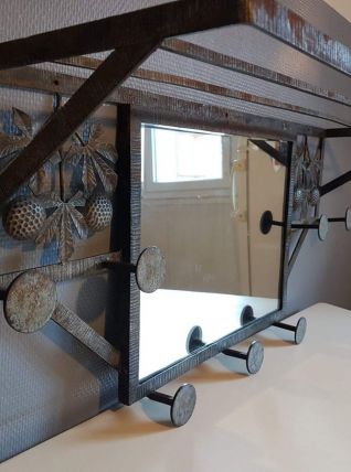 vestiaire art déco  fer forgé martelé avec miroir 7 patères