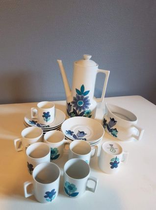 service à café en porcelaine vintage bleuet blanc 18 pièces 