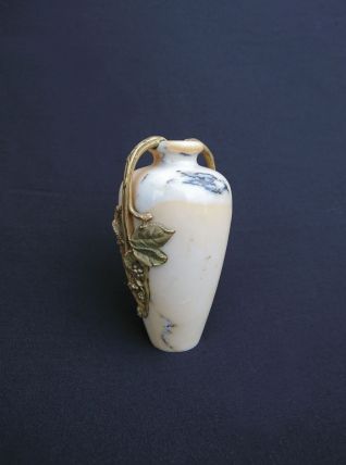 Vase soliflore Art Nouveau - Marbre blanc &amp; bronze