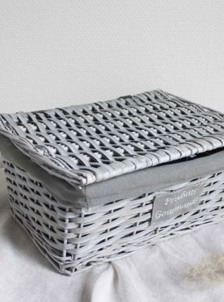 panier rotin avec couvercle blanchit