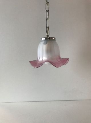 Suspension fleurs années 70 en verre et metal argenté