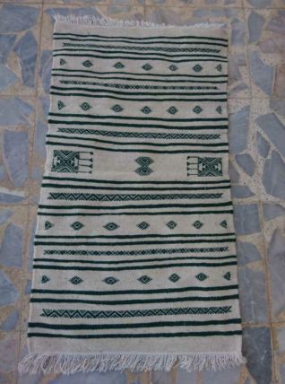 Tapis kilim blanc et vert fait main en pure laine 