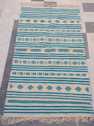 Tapis berbère beige et bleu fait main 