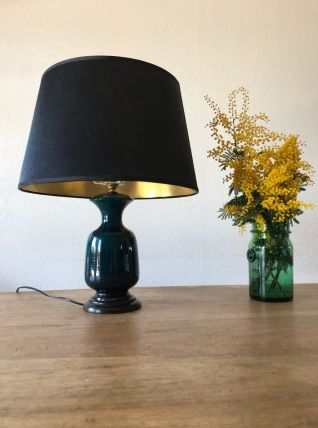 Grande lampe en céramique avec abat-jour noir et or