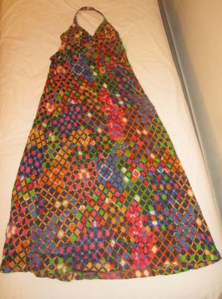 robe motif cubes vintage 70