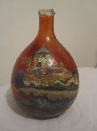 dame Jeanne verre peinte vintage