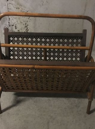 Porte-revues en rotin années 60