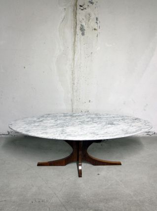 RARE - Table marbre ovale blanche vintage et grise années 60
