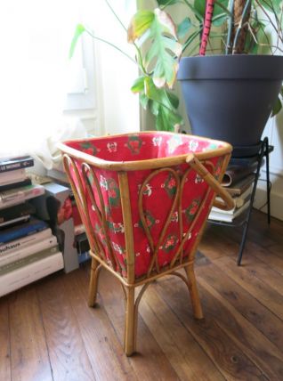 Travailleuse en rotin et tissu 60s