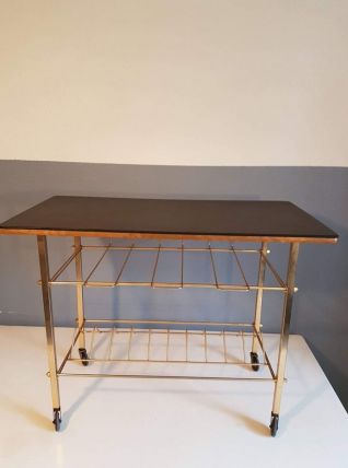 desserte vintage plateau skaî noir et structure métal doré 