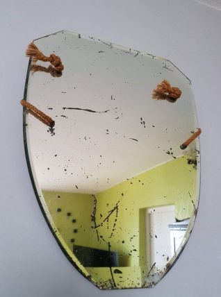 ancien miroir au mercure biseauté art déco avec cordelette