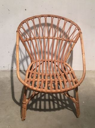 Fauteuil corbeille en rotin années 60