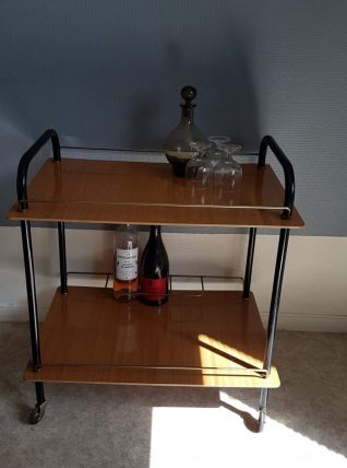 desserte mini-bar vintage 2 plateaux formica marron 