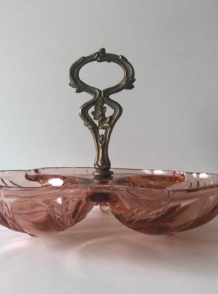 Plat art déco en cristal rose Bayel