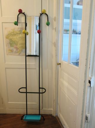 Grand porte manteau métal &amp; boules bois 50s Roger Feraud