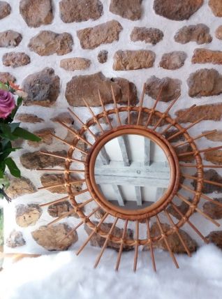 Miroir soleil Rotin