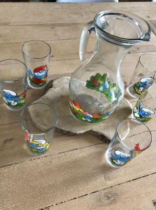 Carafe et 6 verres schtroumpfs