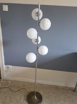 lampadaire  opalines pied métal chromé année 1974