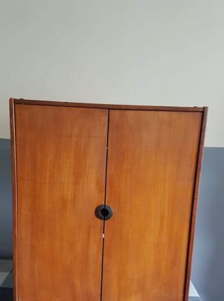 meuble à chaussures vintage en bois couleur teck pieds métal