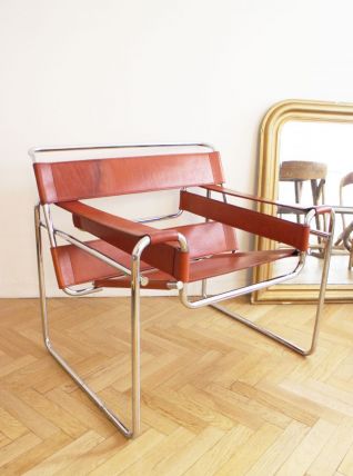 Fauteuil Wassily B3 de Marcel Breuer 90's cuir cognac