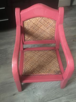Chaise enfant vintage en bois, repeinte, assise et dosseret 