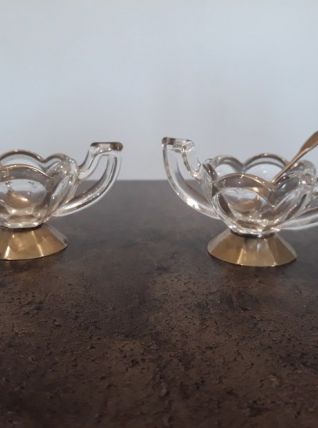 2 Salerons verre et métal argenté