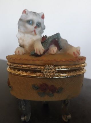 Ancien pilulier décoré chat