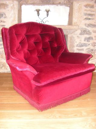 fauteuil chauffeuse velours vintage