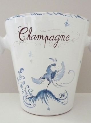 Seau champagne en céramique de Moustiers. Signé J-Mathieu 