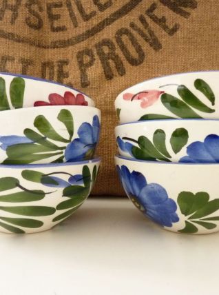 Lot de 6 bols en céramique à motifs floraux bleu et rouge