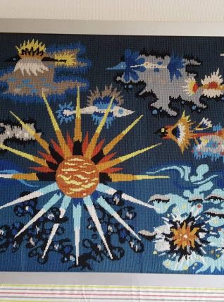 tableau canevas vintage style Lurcat soleil et poissons 