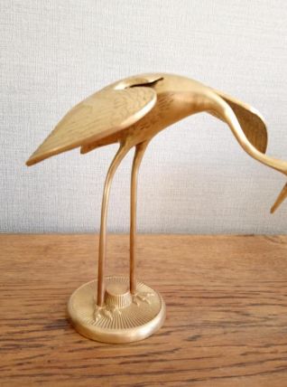 Héron en laiton, vintage