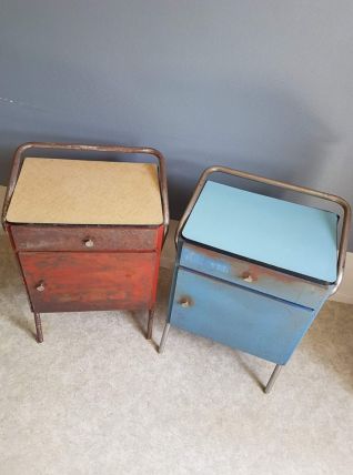paire de chevets métal et tablette formica années 60 