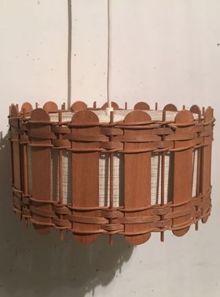 Suspension en bois et rotin années 60