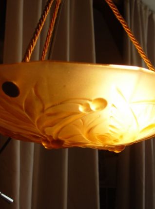 Suspension ARTS DÉCO en verre dépoli, moulé, 