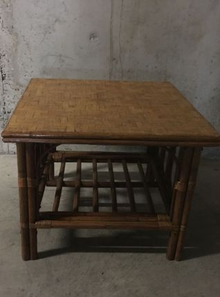 Table basse en rotin années 60