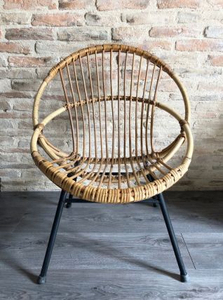 Fauteuil coquille en rotin vintage