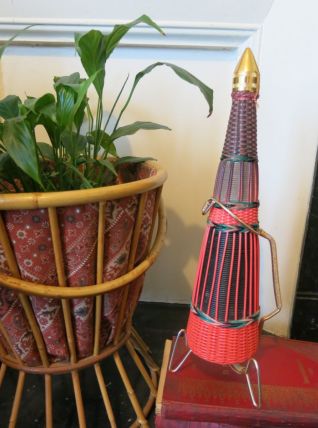 Grande bouteille verre scoubidou vintage 60s