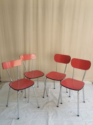 LOT DE 4 CHAISES VINTAGE EN FORMICA ROUGE