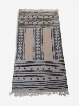 Tapis kilim beige et bleu fait main en pure laine 