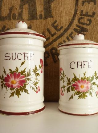 2 pots en céramique, Sucre et Café, estampillés Susy
